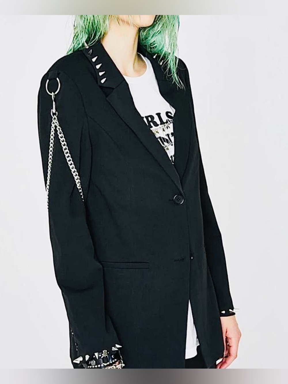 Stud & Chain Detail Black Blazer - Women's Suit Jacket